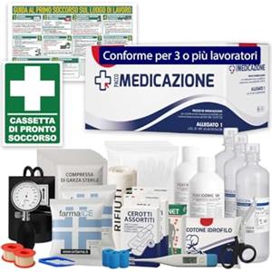 ONFARMA KIT REINTEGRO COMPLETO DI CARTELLO PRIMO SOCCORSO pacchetto medicazione ricambio per cassetta medica di pronto soccorso CON MISURATORE DI PRESSIONE per aziende con 3 o più lavoratori