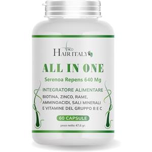 TRICO HAIR ITALY Integratore capelli e Vitamine capelli + serenoa repens+biotina+zinco+Selenio+Saw Palmetto e Caffeina.Multivitaminico Estratti Vegetali e Vitamine,Supporta la crescita aiuta contro la caduta.