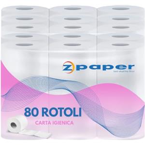 ZPAPER - 80 Rotoli di Carta Igienica. 250 Fogli a rotolo, 2 Veli, morbida e resistente per la casa o l'ufficio
