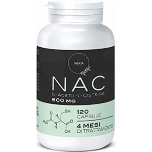 Mekià® NAC N-Acetil-Cisteina 600 mg di Nac Precursore del Glutatione - ANTIOSSIDANTE - Aminoacido L-Cisteina -120 capsule vegano