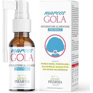 GENIC PHARMA Marcos Gola Spray Gola Bambini, Sollievo Mal di Gola Bambini e Adulti, Spray Orale Naturale con Acido Ialuronico, Ribes Nero ed Eucalipto, Uso Quotidiano