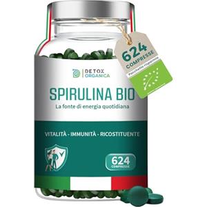 Detox Organica Spirulina Biologica - 624 Compresse BIO, Alto Dosaggio 4000 mg - Ricca di Ficocianina, Vitamine, Minerali, Proteine - Alga Spirulina Pura | Prodotta in Germania