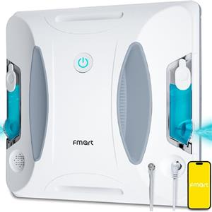 FMART W6 Robot lavavetri, lavavetro elettrico con getto automatico Spruzzo, Serbatoio dell'acqua da 50 ml, potente potenza di aspirazione 3800pa, Lavavetri Finestre con Telecomando