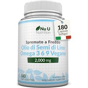 Nu U Nutrition Olio di Semi di Lino Vegano 2000mg - 180 Capsule Softgel - Ricca Fonte di Omega 3 6 9 - Spremuto a Freddo - Scorta 3 Mesi - Prodotto in Europa - Nu U Nutrition