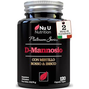 Nu U Nutrition D-Mannosio Puro - 120 Capsule Vegane - Complesso 3 in 1 con Estratti di Mirtillo Rosso e Ibisco - Supporto Naturale per le Donne - Prodotto in Europa - Nu U Nutrition
