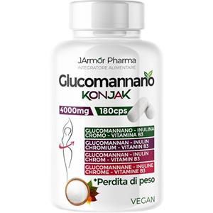 J.ARMOR Glucomannano Forte 180 Capsule 4000mg, Inulina Prebiotico, Cromo e Vitamina B3 | Glucomannano capsule che favoriscono il Senso di Sazietà, Sihlouette Tonica, Costipazione | J.Armor Pharma