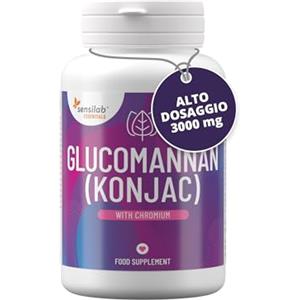Sensilab Glucomannano, Konjac, 3000 mg Capsule ad Alto Dosaggio con Cromo, Alta percentuale di Fibre, Vegane, Senza Additivi,180 capsule, Sensilab Essentials