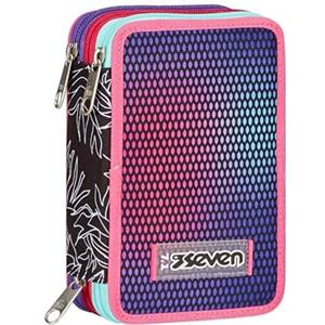 Seven Astuccio Scuola 3 Zip, Violet, Shadefull Girl, Portapenne Triplo Scomparto Completo Di Penne, Matite, Colori, Accessori Zaino, Elementari, Medie, Superiori, Ragazzo Ragazza