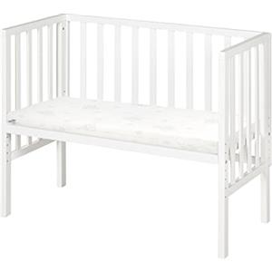 roba Lettino Co-sleeping 2 in 1, Inserto safe asleep 45 x 90 cm e Barriera, Adatto a Tutte le Altezze dei Letti dei Genitori, dalla Nascita, Trasformabile in Panca, Legno Laccato Bianco