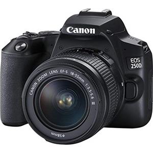 Canon EOS 250D (24,1 Megapixel, display orientabile da 7,7 cm (3 pollici), sensore APS-C, 4K, Full HD, DIGIC 8, WLAN, Bluetooth), Nero, con obiettivo EF-S 18-55 mm f/3.5-5.6 III, nero