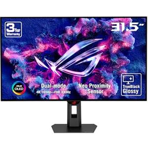 ASUS ROG Strix OLED XG32UCDS, Monitor Gaming da 31,5" 4K UHD QD-OLED (3840 x 2160), 165 Hz, 0,03ms (GTG) Response Time, Sensore Neo Proximity, Compatibile con G-SYNC, DisplayWidget Center, Nero