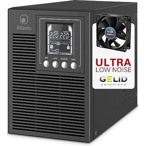 Atlantis A03-OP1002XLN UPS OnLine 88% Più Silenzioso Gruppo di Continuità Server Doppia conversione Onda Sinusoidale Pura 1000VA 700W, Ventola Low Noise Gelid 23,6 dbA,USB,2 Schuko + 1 IEC, 2x12V-9Ah