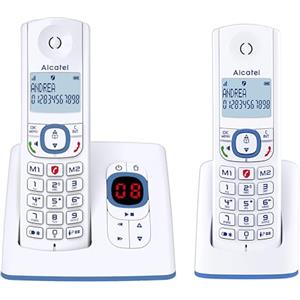 ALCATEL F530 Voice Duo - Telefono fisso cordless DECT con segreteria - Grande display retroilluminato - Vivavoce - Funzione blocco chiamate - 2 tasti di memoria diretta - 2 portatili - Bianco/Blu