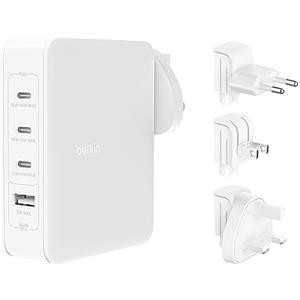 Belkin Caricabatteria da parete GaN a 4 porte da 140 W, adattatore da viaggio con ricarica rapida USB-C PD e porta USB-A, per iPhone, Samsung Galaxy, Google Pixel, iPad, MacBook, laptop e altri