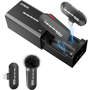 SYNCO Microfono lavalier senza fili per iPhone, P1SL 2.4Ghz Microfono Lavalier Wireless con Custodia di Ricarica per iPad 【Certificazione MFi】, Microfono-Lavalier-Wireless-iphone-Lightning