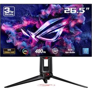 ASUS ROG Swift OLED PG27AQDP Monitor 27", Quad HD WOLED (2560x1440), HDMI e DisplayPort, 0,03 ms (GTG), 480 Hz, Compatibile con G-SYNC, OLED Care+, Nero