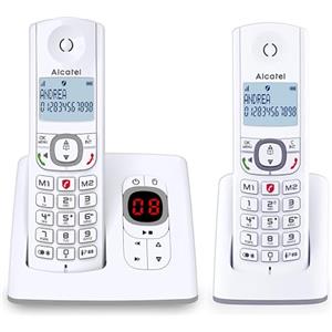 ALCATEL F530 Voice Duo - Telefono fisso cordless DECT con segreteria - Grande display retroilluminato - Vivavoce - Funzione blocco chiamate - 2 tasti di memoria diretta - 2 portatili - Bianco/Grigio