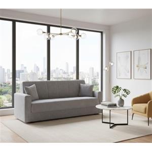 Dmora Divano Letto 3 posti Pinto, Divano Letto Contenitore lineare, Sofà da Soggiorno in Tessuto Imbottito con Apertura Click-clack, 212x80h87 cm, Grigio