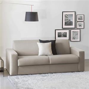 Dmora Talamo Italia - Divano letto 2 posti Alena, Sofà Soggiorno con apertura girevole, Tessuto imbottito, Braccioli slim, 100% Made in Italy, Cm 160x95h90, Tortora