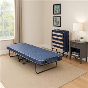 Dmora Talamo Italia Dmora - Letto Pieghevole Balaguer, Brandina con Rete a doghe e Materasso Incluso, Letto con Ruote, Cm 190x80h30