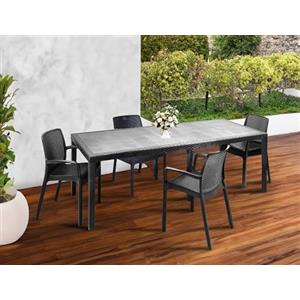 Dmora - Set salotto da esterno Manarola, Ripiano allungabile da esterno con 4 sedie, Tavolo e sedute da giardino effetto rattan, 100% Made in Italy, Antracite