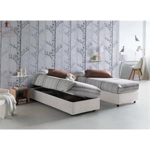 Talamo Italia Letto Singolo Melissa, Letto Contenitore con Rivestimento in Tessuto, 100% Made in Italy, Apertura Laterale, Adatto per Materasso Cm 80x190, Bianco