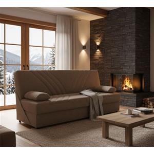 Dmora Divano Letto 3 posti Ramon, Divano Contenitore 2 Cuscini Inclusi, Sofà da Soggiorno in Tessuto con Apertura Click-clack, 181x81h88 cm, Beige