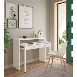 Dmora Scrivania consolle Due cassetti, cm 88 x 99 x 36 (Estensibile Fino a 66 cm), Colore Bianco, Piano Estraibile
