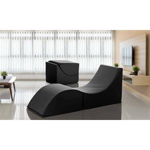 Talamo Italia Pouf Clever, Tasformabile in Chaise Longue, Ecopelle, Nero, 50 x 70 x 50 cm, Singolo