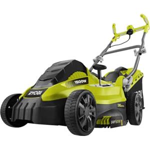 Ryobi RLM15E36H Tagliaerba Elettrico 1500W, Larghezza Taglio 36 cm, 3-in-1: Raccolta, Mulching e Scarico Posteriore, Altezza Regolabile 20-70 mm, Sacco 45L con Indicatore, Impugnatura Ergonomica