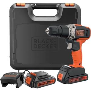 BLACK+DECKER Trapano a percussione a batteria da 18V a 2 velocità con due batterie da 1,5Ah e caricatore da 400mA, coppia di 45Nm, luce da lavoro a LED, BCD003C2K-QW