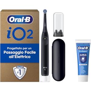 Oral-B Spazzolino Elettrico Ricaricabile iO 2, 1 Spazzolino Elettrico, 1 Testina Di Ricambio, Custodia Da Viaggio, Supporto per testine + 1 Dentifricio Oral-B Pro, Pulizia Denti, Nero