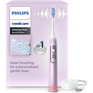 Philips Sonicare AdvancedClean Limited Edition, Spazzolino elettrico - schermo smart, sensore di pressione, promemoria sostituzione testina, 5 modalità di spazzolamento e SmarTimer, rosa, HX3792/12