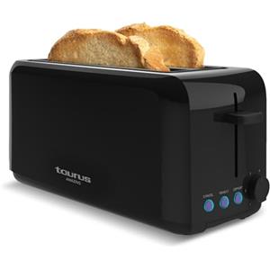 Taurus - Tostapane Amazing TO3000 1450W | 2 Fessure Extra Lunghe | 6 Livelli di Tostatura | Funzioni Scongelamento, Riscaldamento e Stop | Sistema Auto-Centrante | Sollevamento Extra | Acciaio Inox