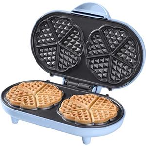 Bestron Waffle Maker, piastra per waffle doppio a forma di cuore, macchina per waffle con antiaderente & indicatoro luminso, collezione Sweet Dreams, 700 watt, colore: Blu