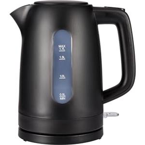 Amazon Basics Bollitore Elettrico 1,7L, 2200 W, Senza BPA con Base a 360°, Spegnimento Automatico e Filtro Anticalcare Estraibile, Nero Opaco