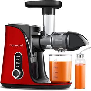 AMZCHEF Spremiagrumi frutta e verdura con 2 modalità di velocità - Slow Juicer con bottiglia portatile e 2 tazze - Senza BPA Cold Press Juicer con LED intelligente e funzione di inversione - Rosso