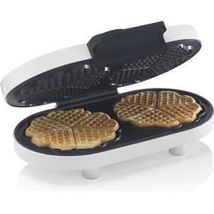 Trebs Waffle Maker 13120 - Macchina per waffle doppia - A forma di cuore - 5 livelli di temperatura - Doppio rivestimento antiaderente - Piedini termoisolanti - Bianco