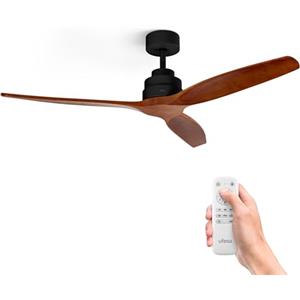 Ufesa Ventilatore da soffitto, 40W, 6 Velocità, Ultra Silenzioso, 3 Pale in Legno Naturale 132cm, Funzione Estate - Inverno, Timer 8h, Telecomando, Nero - Legno Scuro