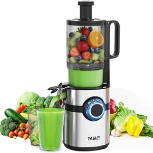 YASHE Estrattore di succo a freddo, YASHE juicer machine con ampio tubo di alimentazione da 12,7 cm per frutta e verdura intere, spremiagrumi con autoalimentazione, alta resa di succo, facile da pulire, ner