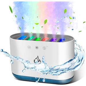 AiQInu Umidificatore 900ML, Dinamico Pick-up Humidifier con 6 Ugelli e 7 Colori Luci LED, 25dB Ultra Silenzioso, Umidificatore Diffusore di Aromi per Casa, Ufficio, 18x12x8 cm
