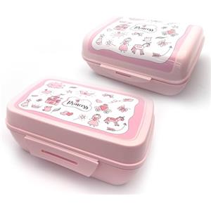 Fackelmann Set 2 Lunch Box Contenitori Alimentari per Bambine con Chiusura a Clip | Portapranzo in Plastica BPA-Free con Design a Tema Principesse | Lavabile in Lavastoviglie e Sicuro per gli Alimenti
