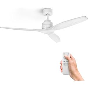 Ufesa Ventilatore da soffitto, 40W, 6 Velocità, Ultra Silenzioso, 3 Pale in Legno Naturale 132cm, Funzione Estate - Inverno, Timer 8h, Telecomando, Bianco