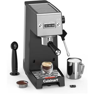 Cuisinart® Macchina da Caffè Slim | Espresso, Americano, Cold Brew | Montalatte integrato | 15 Bar | Portafiltro senza fondo | Compatta | Tazze da viaggio | Serbatoio 1,5L
