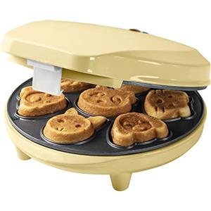 Bestron Waffle Maker con motivi di animali, piastra per Waffle mini biscotti a cialda, indicatoro luminso & rivestimento antiaderente, 700 watt, colore: Giallo