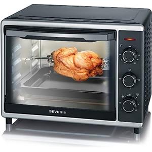 SEVERIN TO 2056 Forno Elettrico 30 L da 1600W con aria calda ventilata, Forno elettrico ventilato con temperatura regolabile fino a 230° C e spiedo girarrosto, Nero/argento