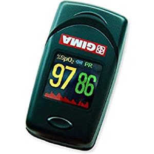 GIMA SATURIMETRO Oxy-6 Pulsoximetro da Dito, Diametro 10-22 mm, Portatile, Rileva Saturazione, Battito e Perfusione, 2 pile AAA Incluse, Allarmi Visivi e Acustici, Display LCD a Colori
