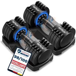 DH FitLife 12kg Manubri Regolabili da 2 a 12 kg, Set Manubri Componibili con 5 Pesi in 1, Manubri Regolabili Salvaspazio per Allenamento a Casa, Set da 2 Pezzi