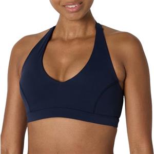 Amazon Essentials Reggiseno Sportivo Tecnico in FormFlex Morbidissimo, Sostegno Leggero con Scollo a V Allacciatura dietro il Collo Donna, Blu Marino, S