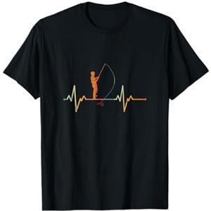 Retrò Impulso Pesca Idea Regalo Vintage Pescatore Regalo Battito Cardiaco Pesca Maglietta